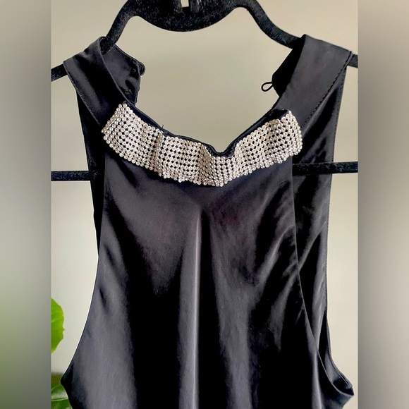 Zara Black Sleeveless Satin Maxi Dress with Embellished Collar Size Small - Picture 2 of 3